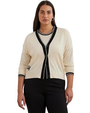 売れ筋商品|||ラルフローレン ニット&セーター アウター レディース Plus Size Two-Tone Cotton-Blend Cardigan Aqua Pearl Mascarpone Cream Two-Tone Cotton-Blend Cardigan