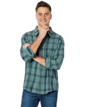 L.L. Bean Signature Heritage Textured Flannel Plaid Shirt (Soft Spruce) Clothing - Blue