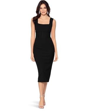 Betsy & Adam Midi Scuba Crepe Corset Bone Dress, Polyester/Spandex - Black