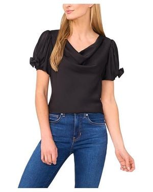 Cece Cowl Neck Bubble Short Sleeve Top Clothing, Polyester - Blue