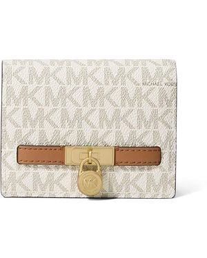 MICHAEL Michael Kors Hamilton Moderne Small Compact Wallet Wallet Handbags Vanilla/Acorn, Polyester - White