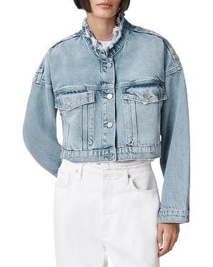 AllSaints Sonny Crop Jacket Coat Uk 12 (Us 8) Cotton/Denim/Lyocell - Blue
