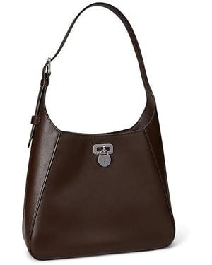 Ralph Lauren Leather Large Tanner Shoulder Bag Shoulder Handbags - Black
