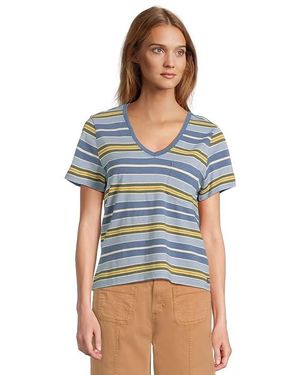 Toad&Co Grom V Neck Short Sleeve Shirt Clothing, Cotton/Hemp - Blue