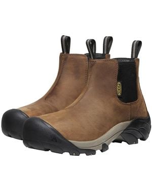 Keen Lansing Chelsea Steel Toe (Dark Earth/Brindle) Work Pull-On Boots - Black