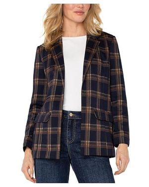 Liverpool Los Angeles Oversized Plaid Knit Boyfriend Blazer Jacket/Toffee Plaid, Polyester/Rayon/Spandex - Blue