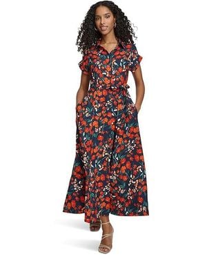 Calvin Klein Dot Crepe Floral Midi Dress/Clay, Polyester - Black