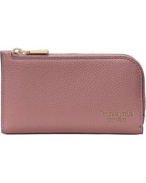 Kate Spade Devin Pebbled Leather Small Slim Bifold Wallet Wallet Handbags, Suede/Leather - Pink