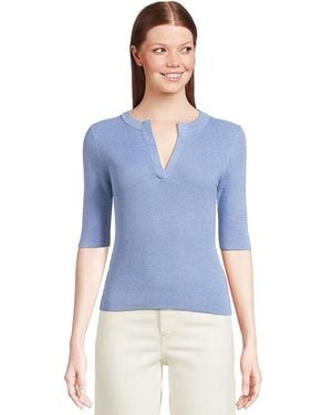 Lilla P Elbow Sleeve Split Neck Sweater Sweatshirt, Cotton/Modal - Blue