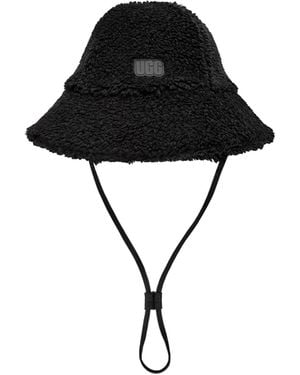 UGG Fluff Recycled Microfur Lined Bucket Hat Caps, Faux Fur/Polyester - Black