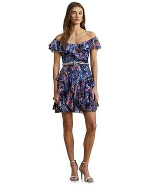 Ralph Lauren Print Off-The-Shoulder Cocktail Dress Dress, Polyester - Black