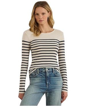 Ralph Lauren Petite Striped Cotton Long-Sleeve T-Shirts Clothing Mascarpone Cream/Lauren, Cotton/Elastane - Black