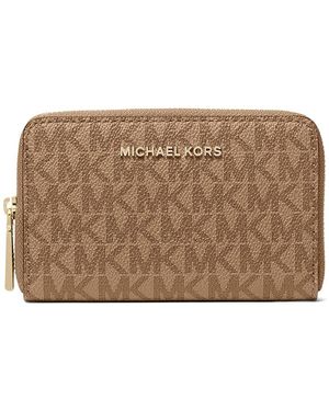 MICHAEL Michael Kors Jet Set Small Zip Around Card Case Wallet Handbags, Polyester - Metallic