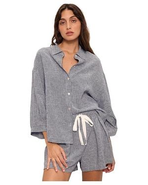 Eberjey Linen Blend Relaxed Sleeve Top Clothing Gingham - Black