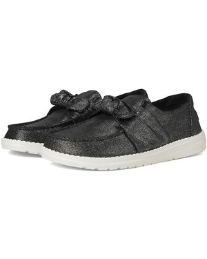 HEYDUDE Wendy Bow Shimmer Flat Shoes, Rubber - Black