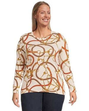 Ralph Lauren Plus Size Belting-Print Cotton Long-Sleeve T-Shirts Clothing, Cotton/Elastane - Black