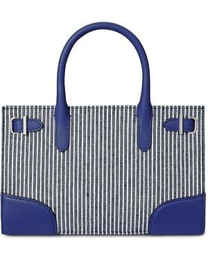 Ralph Lauren Striped Canvas Small Devyn Tote Bag Tote Handbags Refined Stripe/ Lapis, Leather - Blue