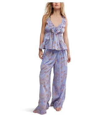 Free People Tangled Lights Printed Set Pajama Sets, Cotton - Black