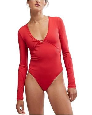 Free People Victoria Plunge Bodysuit Clothing Xl 14) Elastane/Nylon - Red