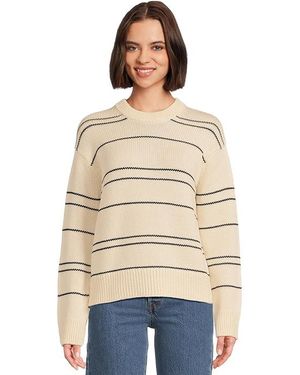 Vince Variegated Stripe Crew Neck Sweater Oat Shell/ Polyester/Wool - Blue