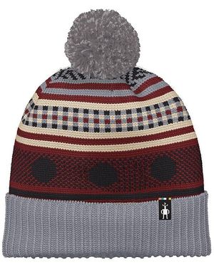 Smartwool Fairisle Fleece Lined Beanie (Light Heather) Traditional Hats - Red