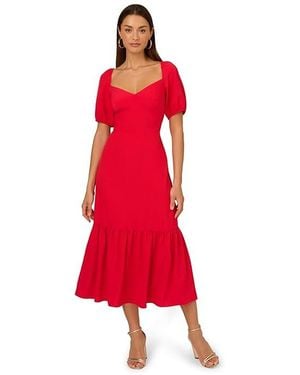 Adrianna Papell Puff Sleeve Tiered Midi Dress