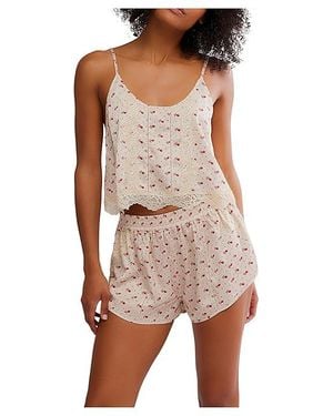 Free People Midnight Muse Printed Set Pajama Sets, Cotton - Black