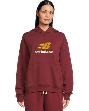New Balance Athletics French Terry Logo Hoodie Sweatshirt, Cotton - Red