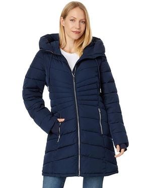 MICHAEL Michael Kors Zip Front Light Weight Puffer M426607Bz (Midnight) Coat - Blue