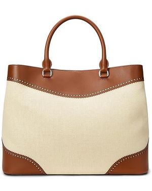 Ralph Lauren Straw & Leather Large Marcy Satchel in Natural