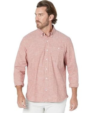 L.L. Bean Comfort Stretch Chambray Shirt Long Sleeve Traditional Fit (Pale Sienna) Clothing - Pink