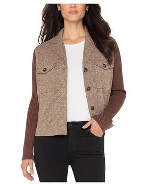 Liverpool Los Angeles Herringbone Shacket W/ Sweater Sleeves Jacket/Camel Herringbone, Polyester/Rayon/Spandex - Black