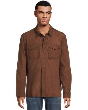 John Varvatos Izzy Leather Shirt Jacket L1416Z3 Jacket, Silk - Brown