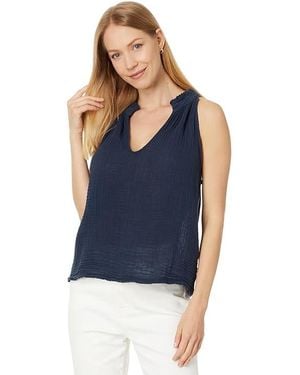 Michael Stars Viola Split-Neck Tank Top Clothing Sm (Us 4-6) Cotton - Blue