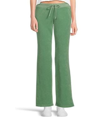 Juicy Couture Washed Towel Terry Heritage Wide Leg Track Pants Casual Pants, Cotton/Polyester - Green