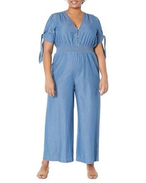 MICHAEL Michael Kors Tencel V-Neck Tie Jumpsuit (Light Cadet Wash) Jumpsuit & Rompers One Piece - Blue