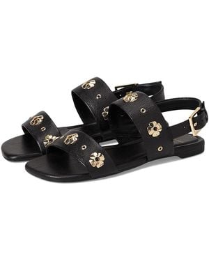 Kate Spade Spade Flower Stud Pebbled Leather Flat Sandal Wedge Shoes 6.5 B - Black