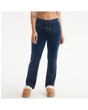 Juicy Couture Rib Waist Velour Pants With Drawcord (Regal) Clothing - Blue