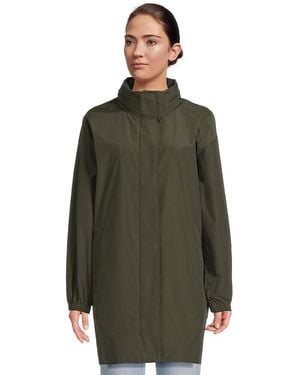 Eileen Fisher Light Cotton Nylon Stand Collar Long Coat Jacket, Cotton/Nylon - Green