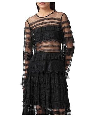 AllSaints Arlea Tulle Top Clothing Uk 16 (Us 12) Polyester - Black