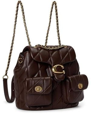 COACH Tabby Backpack With Quilting Weekender/Overnight Luggage, Cotton/Leather - Black
