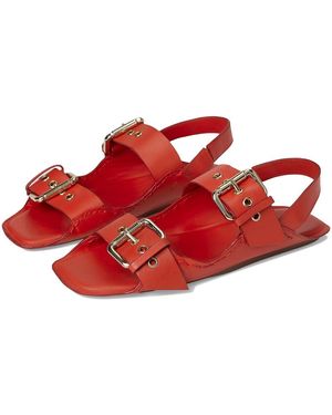 Free People Blossom Buckle Sandal Wedge Shoes - Red