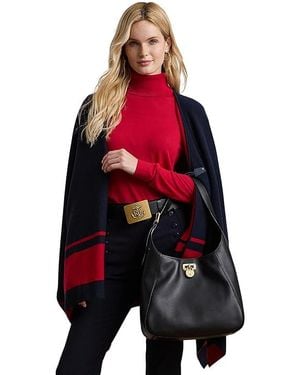 Ralph Lauren Intarsia-Knit Two-Tone Poncho Vest Lauren/Festive, Cashmere/Cotton/Leather - Black