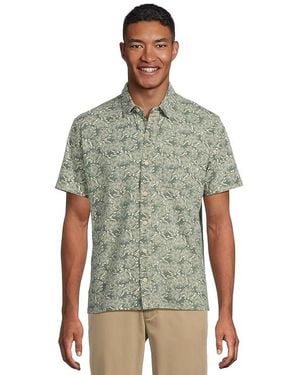 L.L. Bean Lakewashed Performance Button Front Shirt Short Sleeve Traditional Fit Print T Shirt - Green