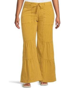 XCVI Terraced Wide Leg Pants Dress Pants Lg 12-14) Cotton/Spandex - Yellow