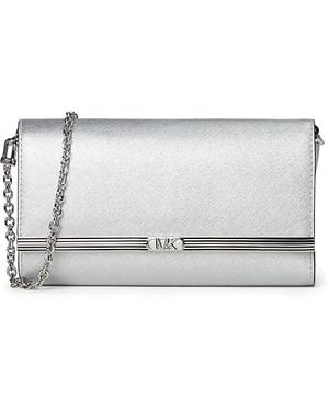 Michael Kors Mona Large East/West Clutch Clutch Handbags, Leather - Gray