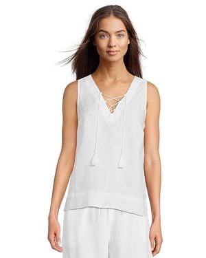 Tommy Bahama Coastalina V-Neck Tie Tank Top Clothing Xs (Us 2) Linen - Black