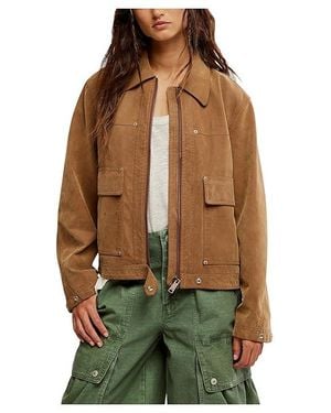 Free People We The Free Blair Vegan Suede Jacket Coat Lg 12-14) Viscose - Green