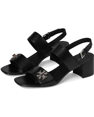 Tory Burch T Lock Heel Sandals 55Mm Wedge Shoes, Leather - Black