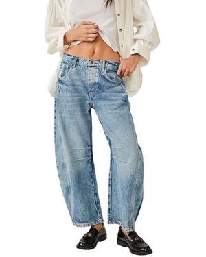 Free People We The Free Good Luck Mid-Rise Barrel Jeans Clothing 31, Cotton/Denim/Lyocell - Blue